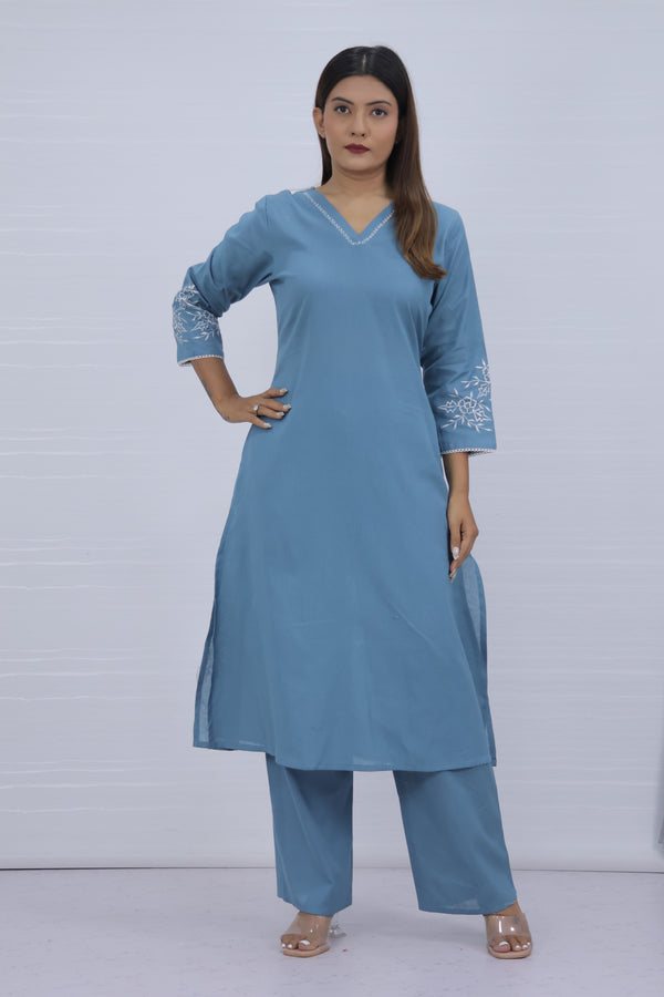 Misri Sky Cotton Kurti Plazo