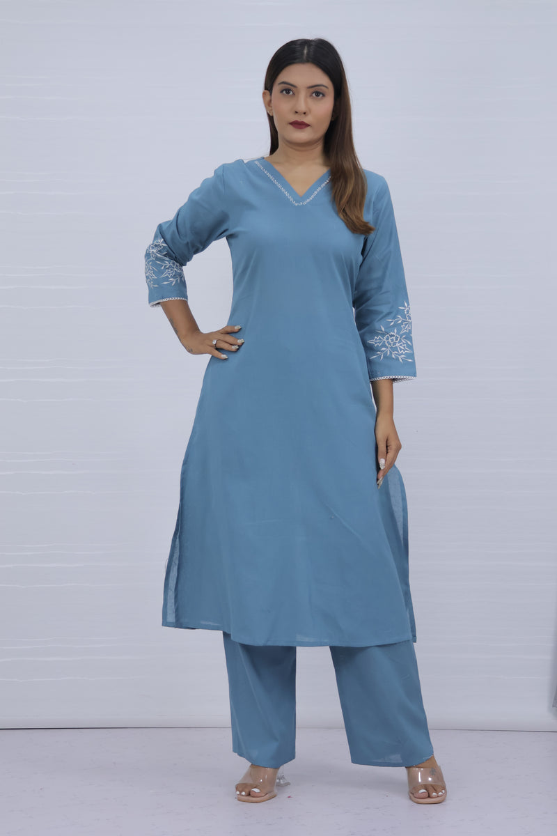 Misri Sky Cotton Kurti Plazo