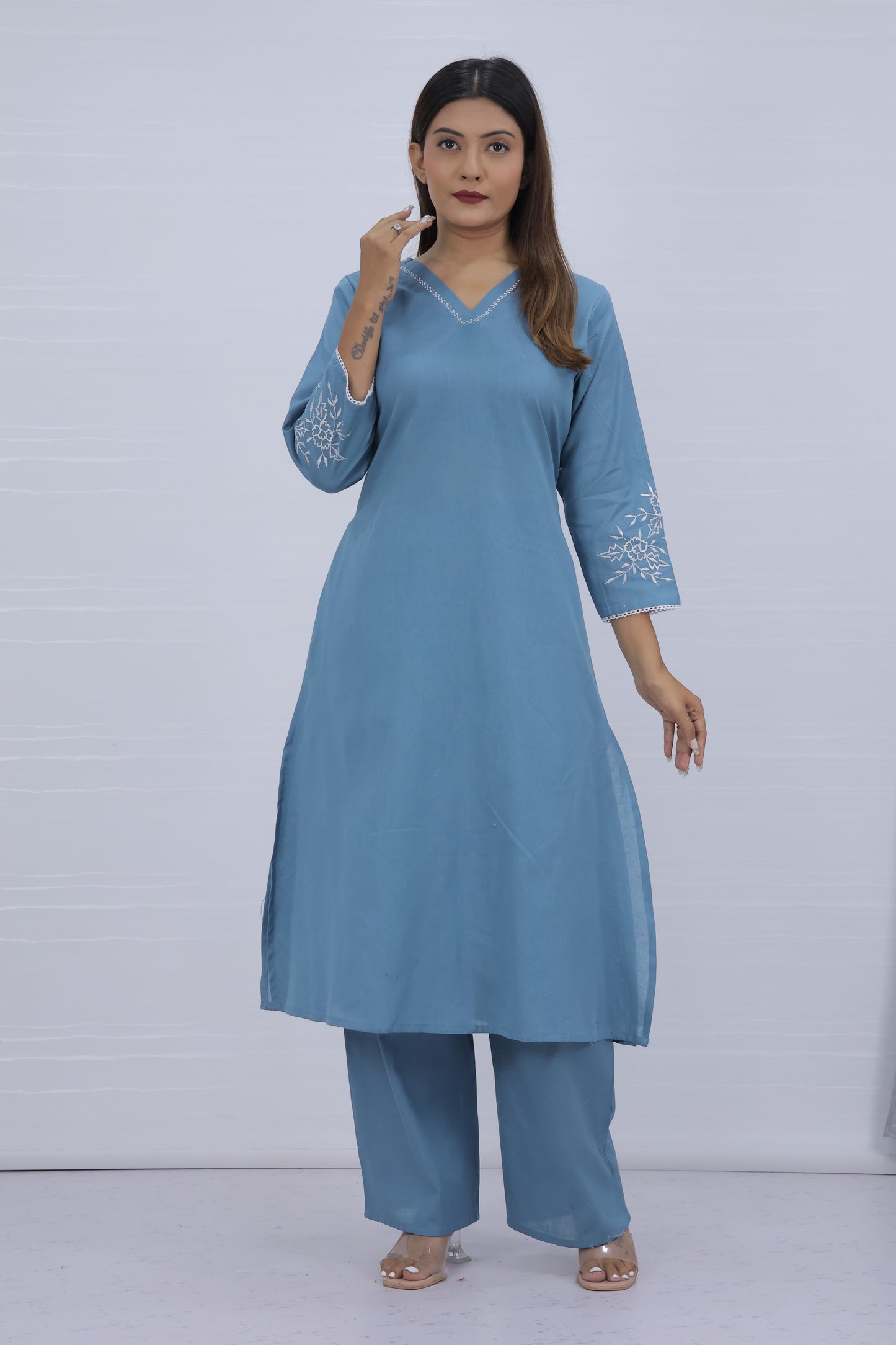 Misri Sky Cotton Kurti Plazo