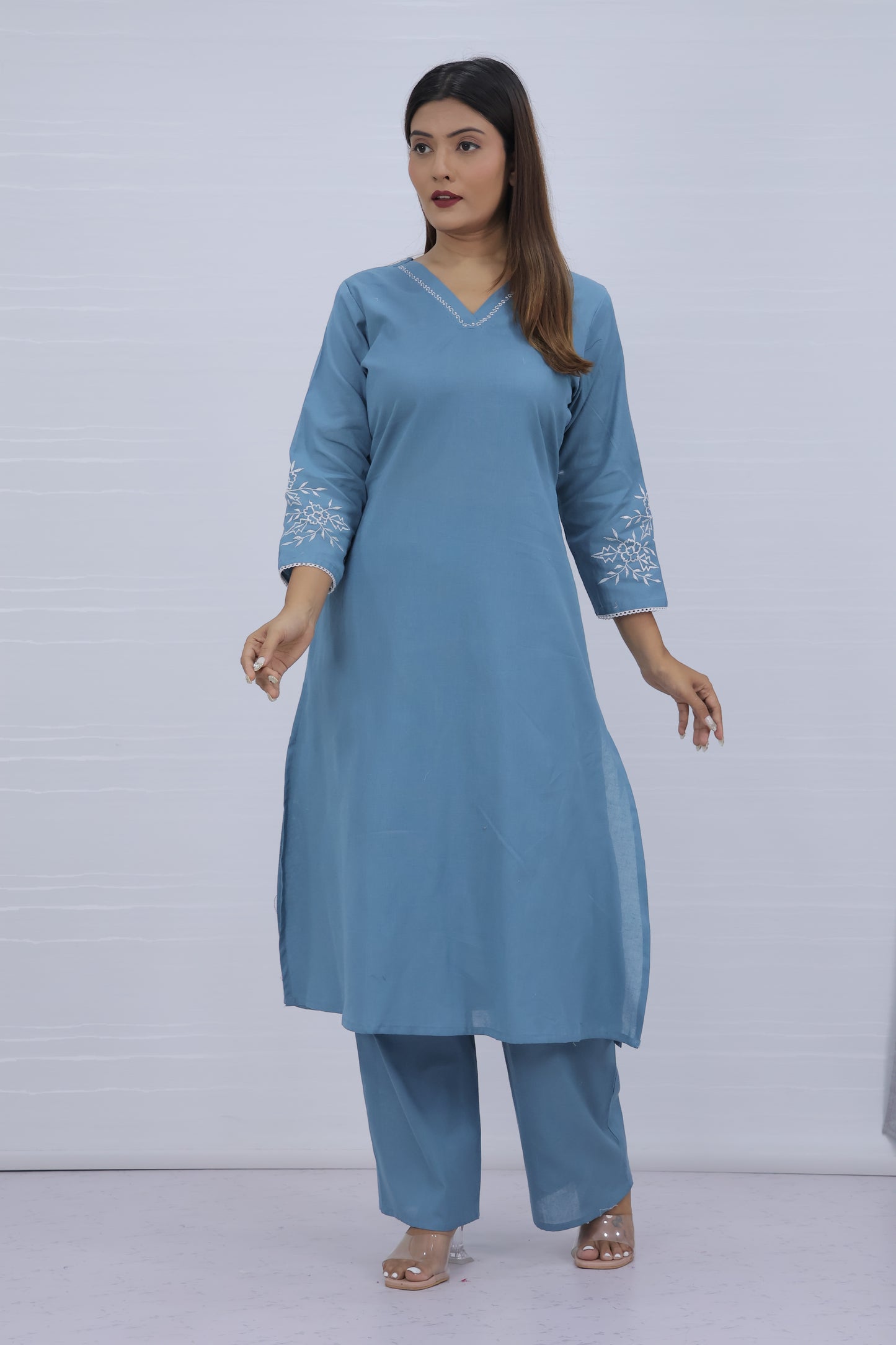 Misri Sky Cotton Kurti Plazo