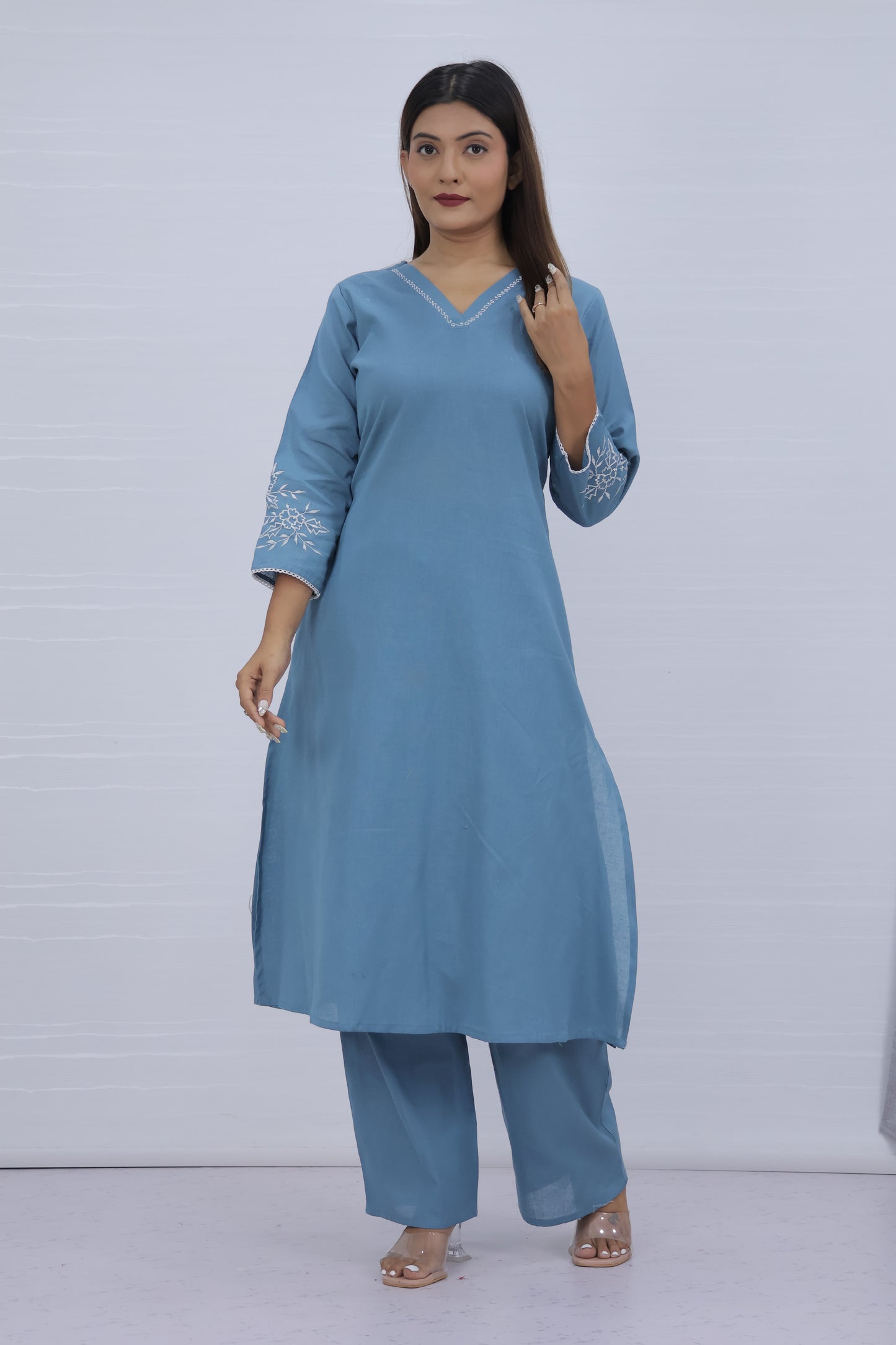 Misri Sky Cotton Kurti Plazo