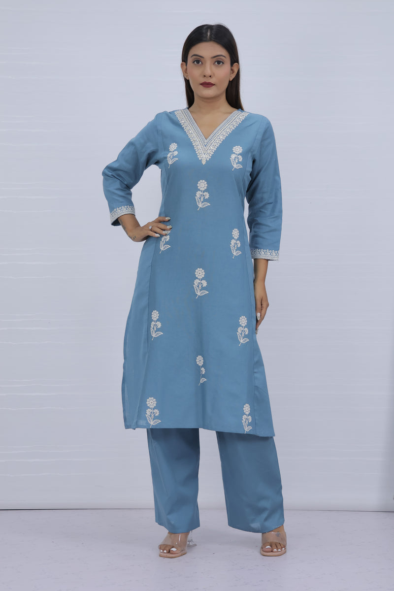 Misri Sky Cotton Kurti Plazo