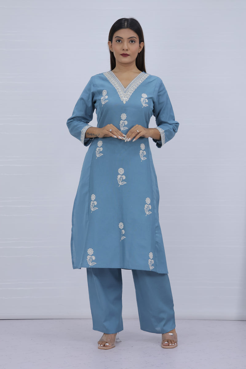 Misri Sky Cotton Kurti Plazo