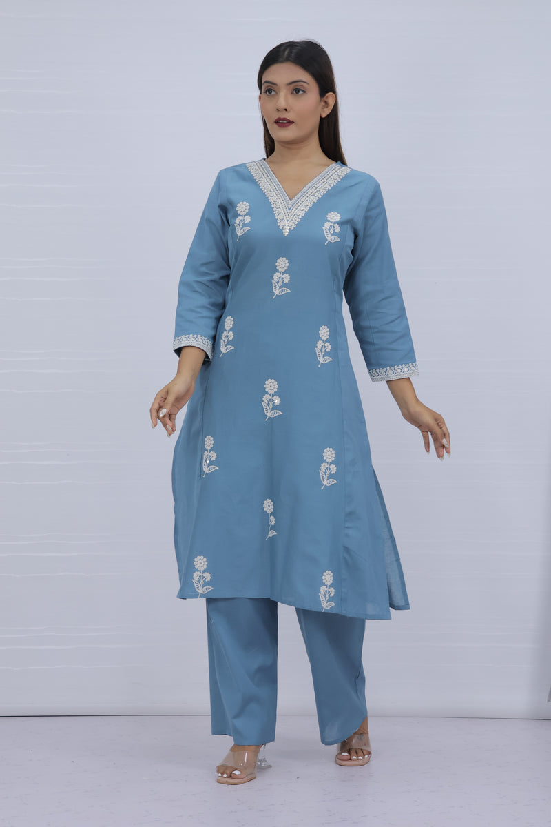 Misri Sky Cotton Kurti Plazo