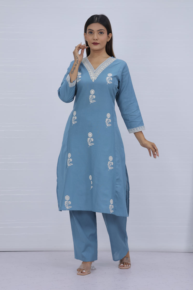 Misri Sky Cotton Kurti Plazo