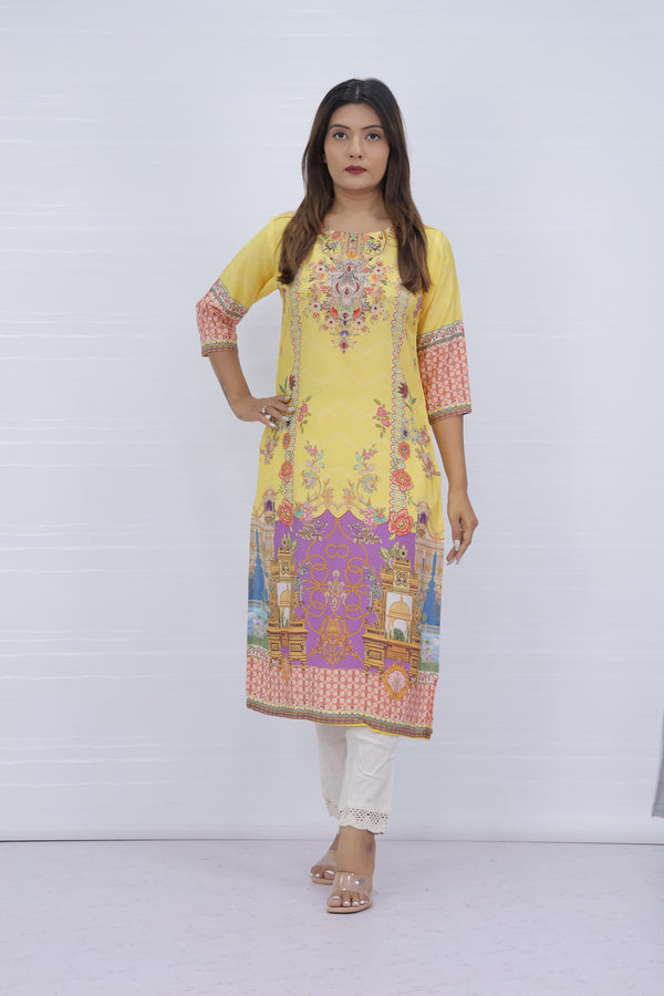 Damini Yellow Straight Kurti