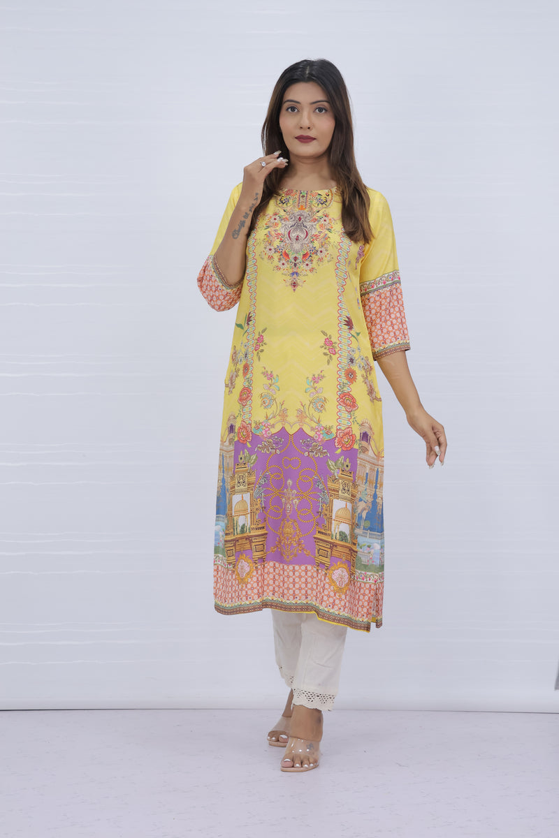Damini Yellow Straight Kurti
