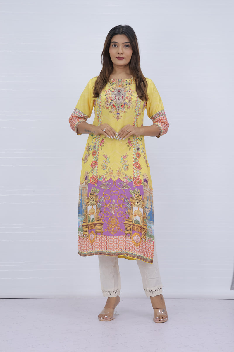 Damini Yellow Straight Kurti