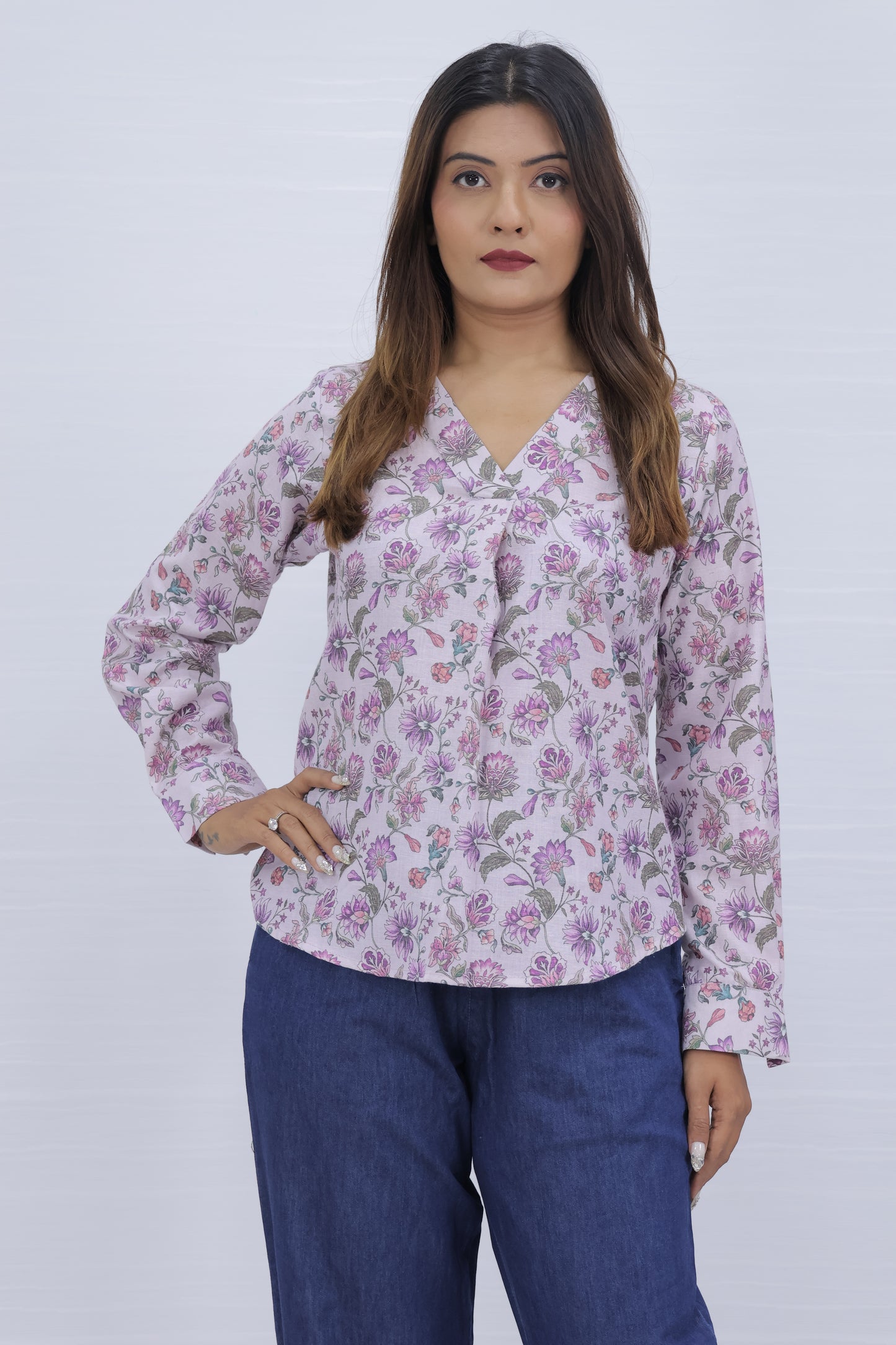 Floral Print Purple V-Neck Top
