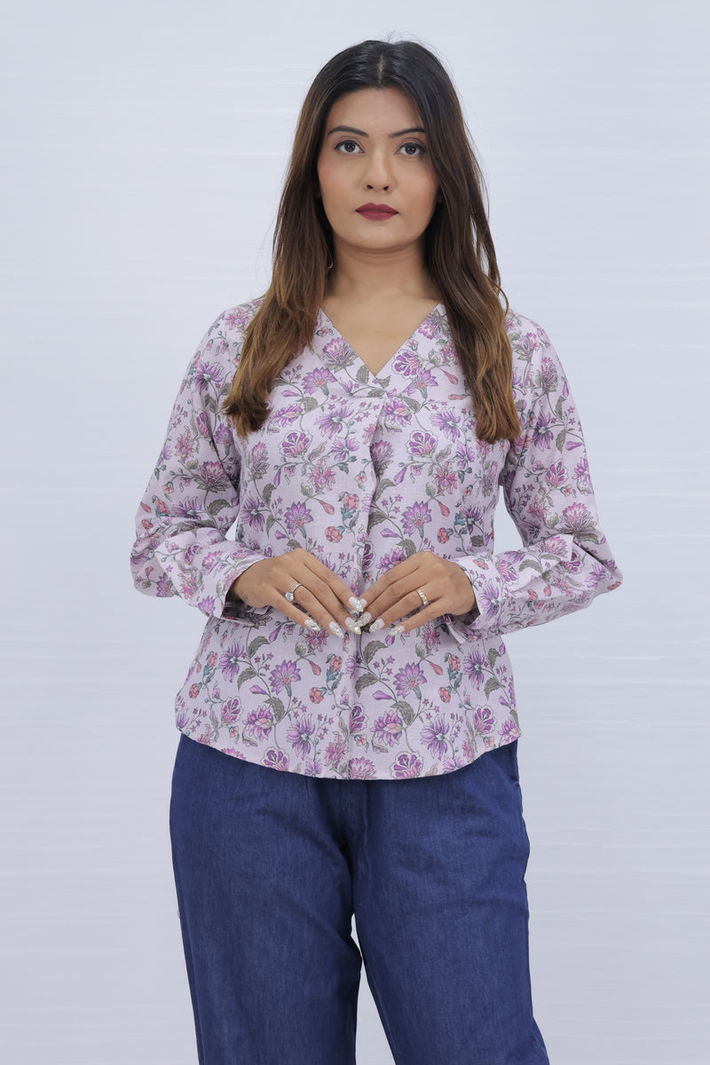Floral Print Purple V-Neck Top
