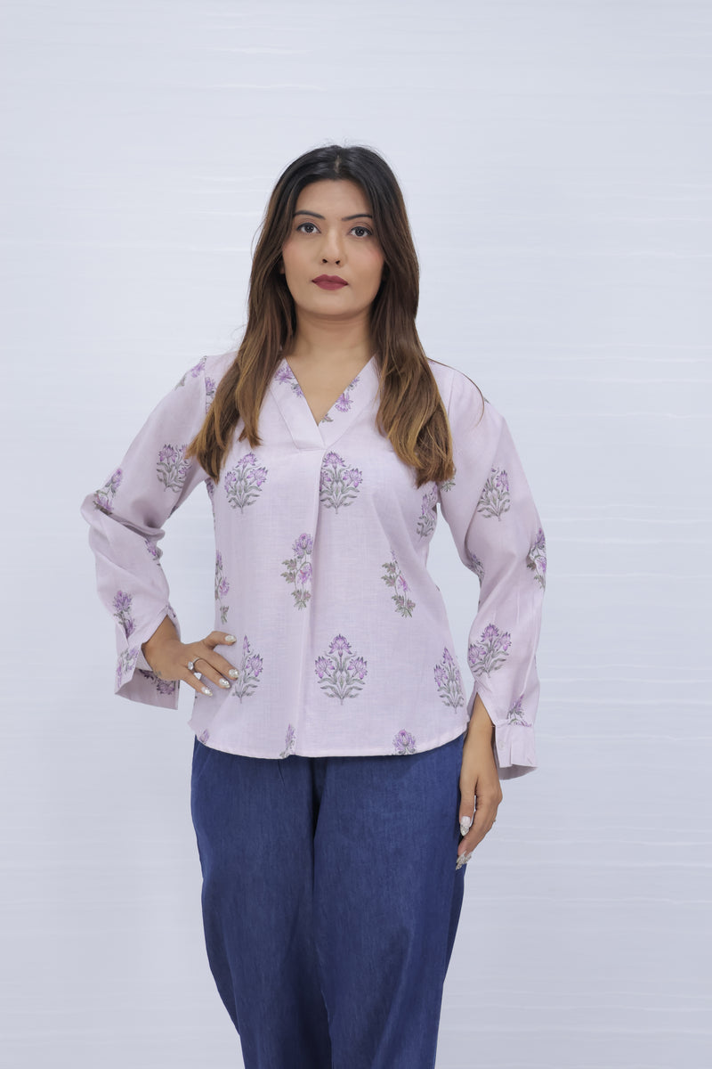 Floral Print Lavender V-Neck Top