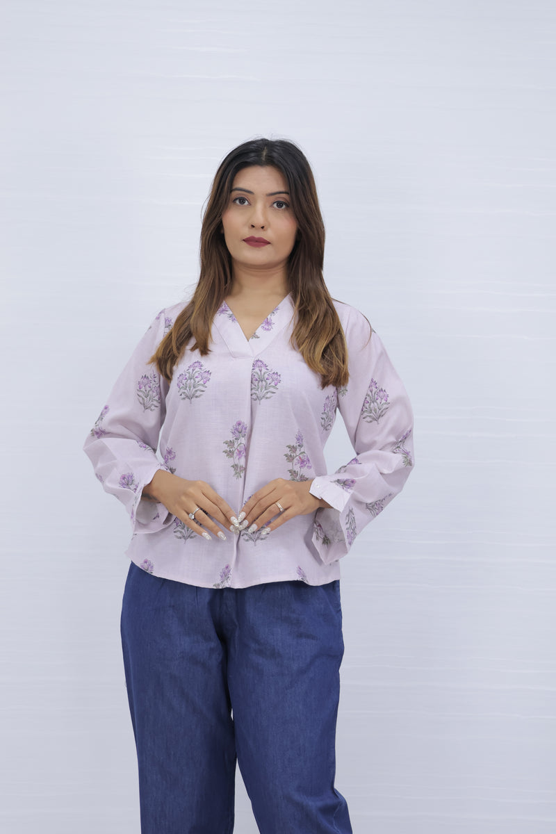Floral Print Lavender V-Neck Top