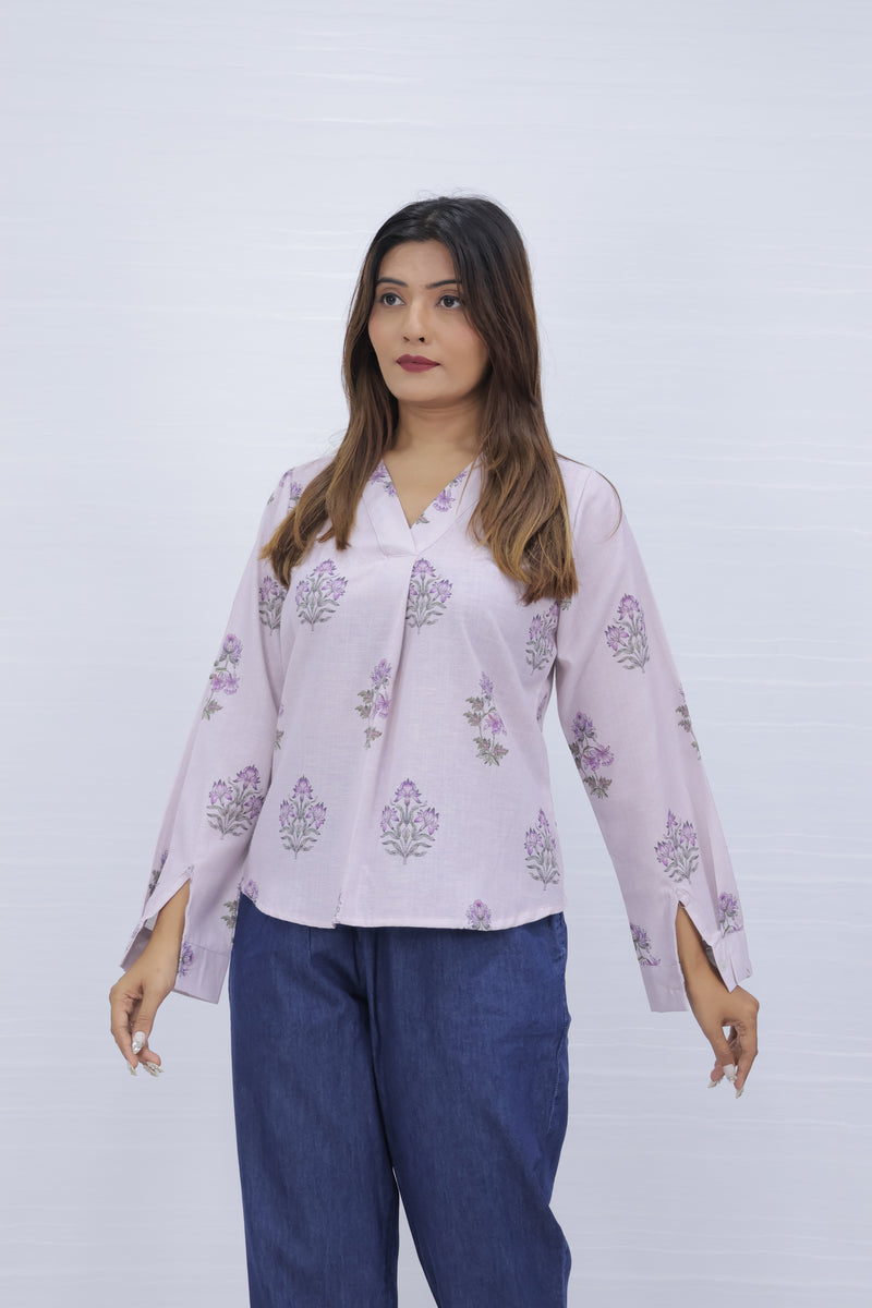 Floral Print Lavender V-Neck Top