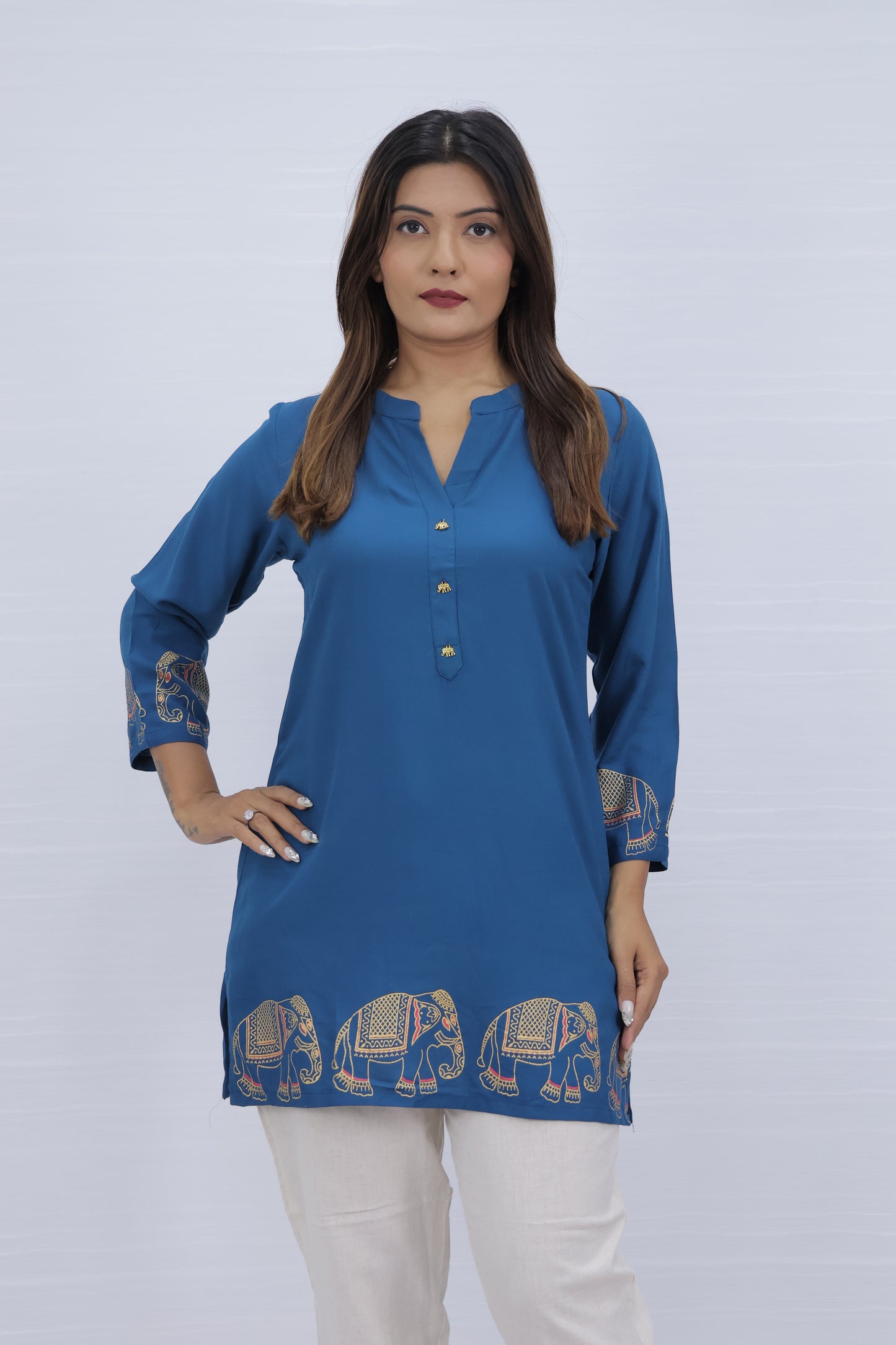 Blue Vscose Rayon Short Top