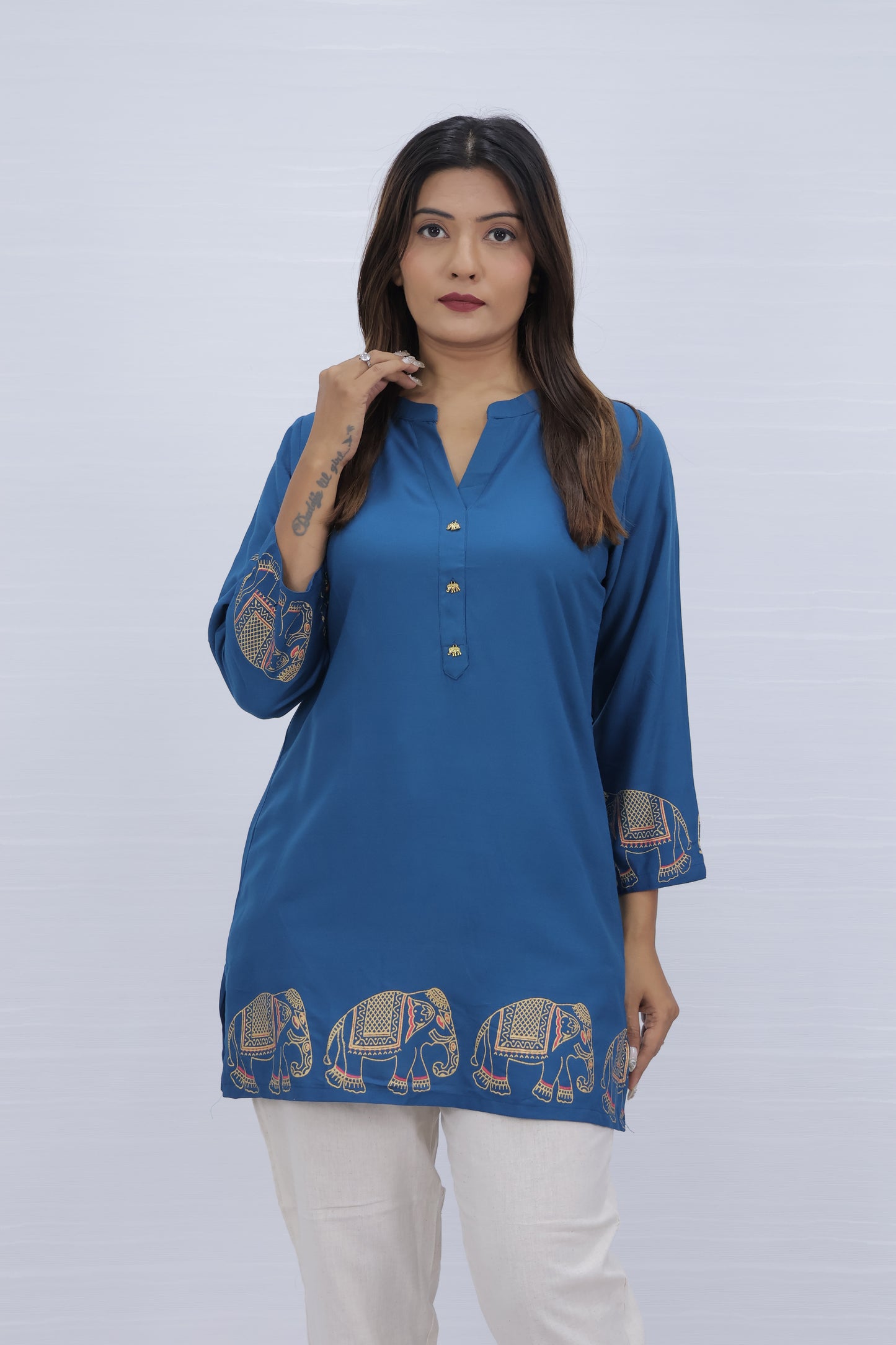 Blue Vscose Rayon Short Top