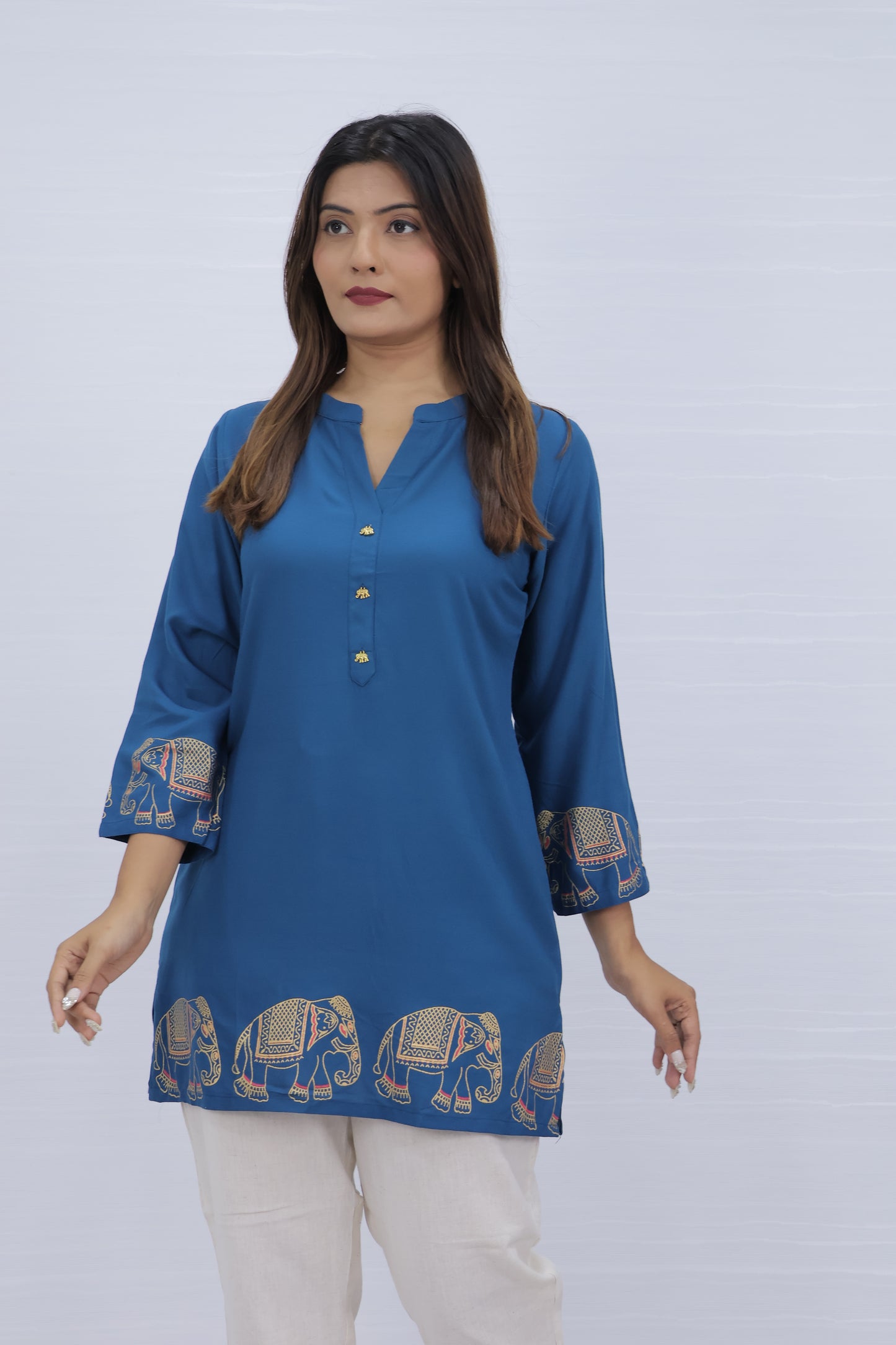 Blue Vscose Rayon Short Top