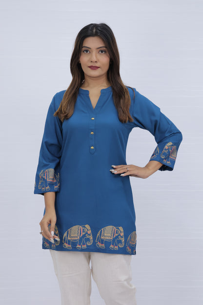 Blue Vscose Rayon Short Top