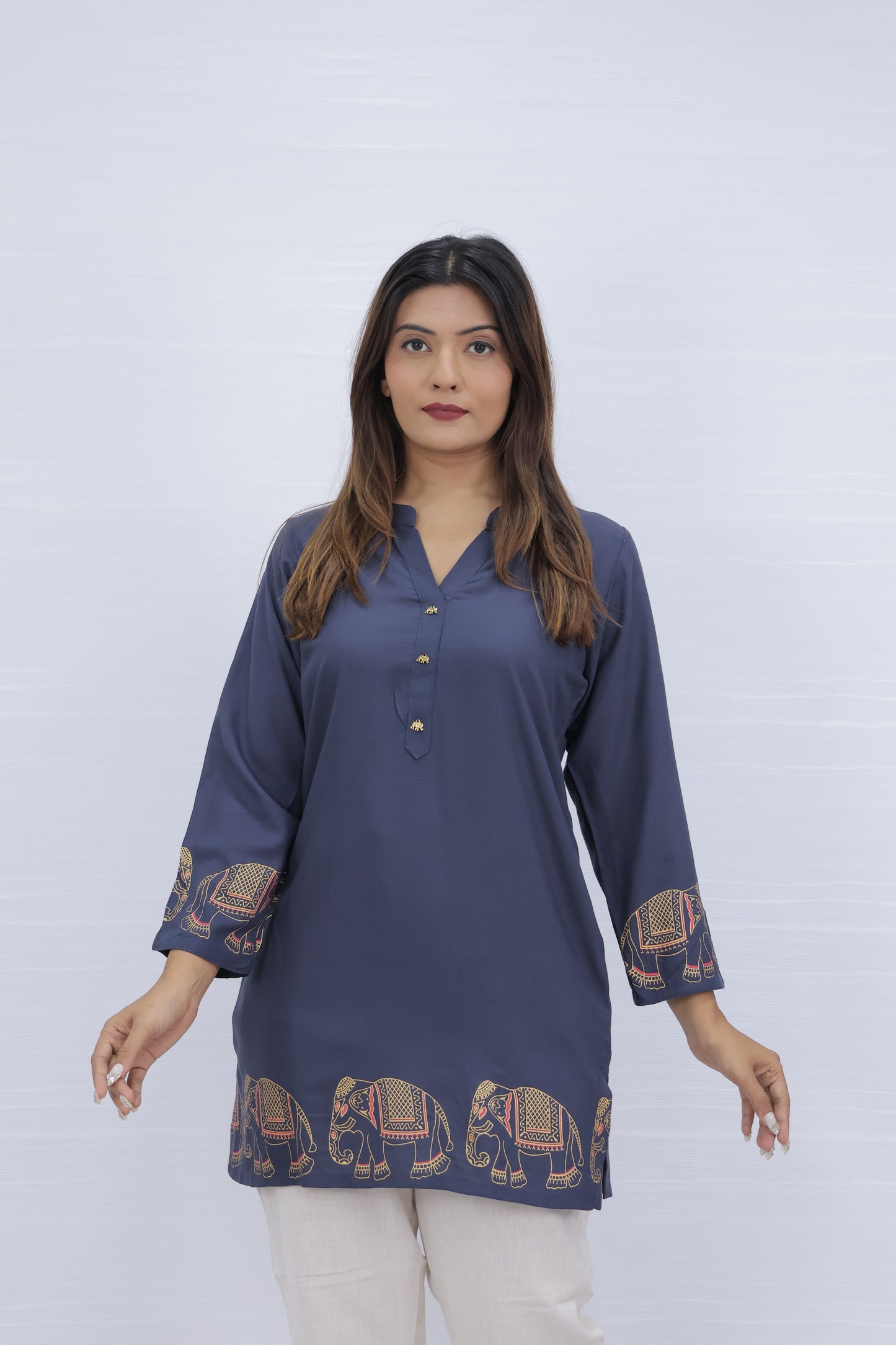 Navy Blue Vscose Rayon Short Kurti