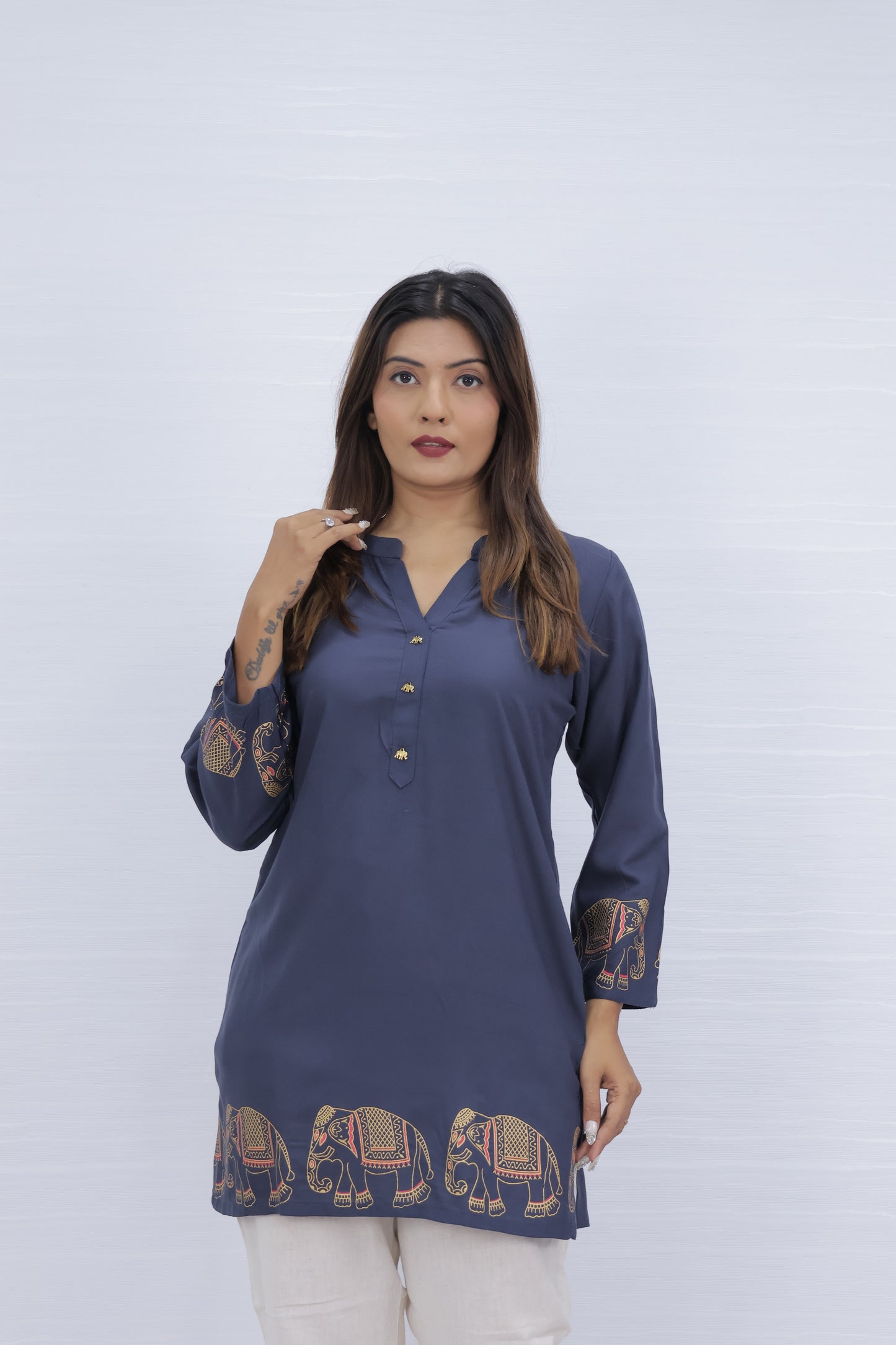 Navy Blue Vscose Rayon Short Kurti