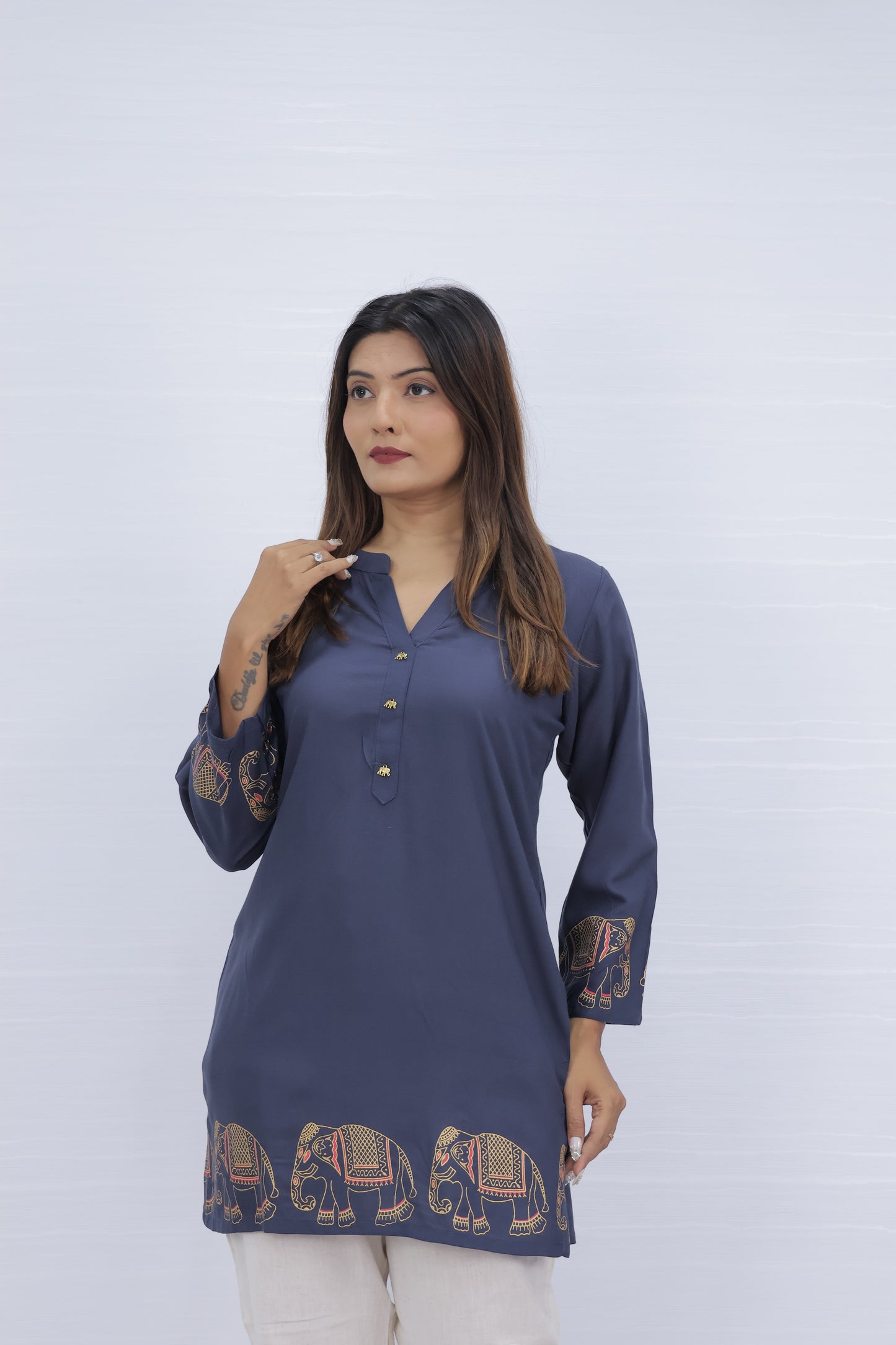 Navy Blue Vscose Rayon Short Kurti