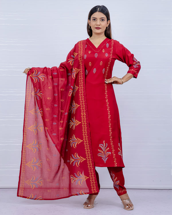 Svara Red Vatican Silk Suit