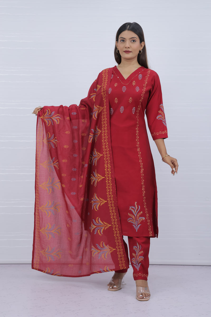 Svara Red Vatican Silk Suit