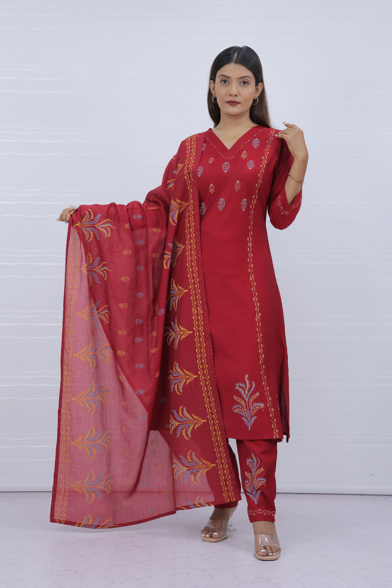 Svara Red Vatican Silk Suit