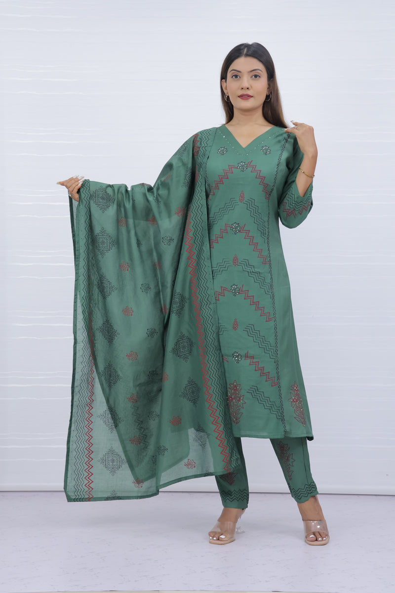 Svara Green Vatican Silk Suit