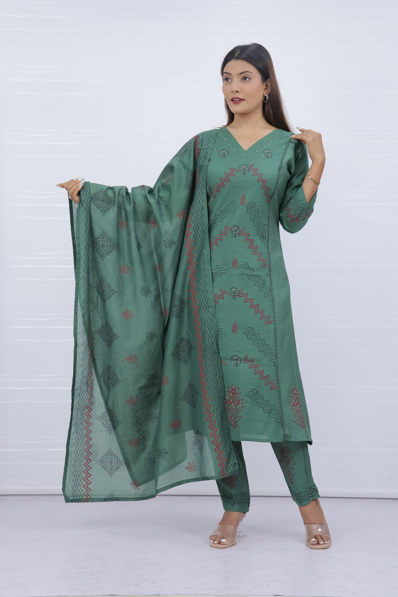 Svara Green Vatican Silk Suit