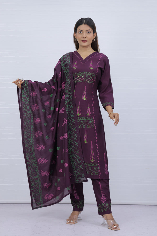 Svara Purple Vatican Silk Suit