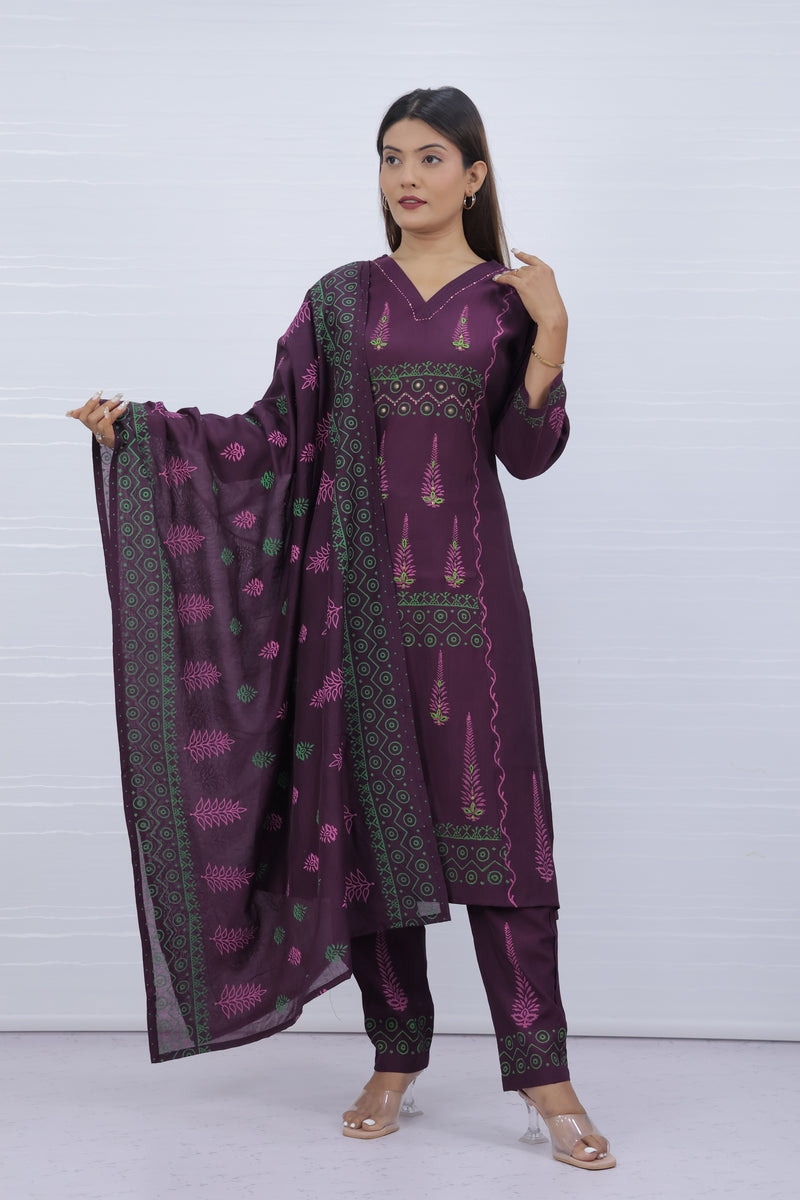 Svara Purple Vatican Silk Suit