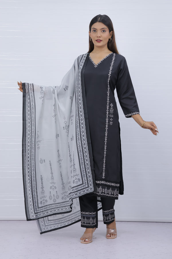 Svara Black Galaxy Silk Suit