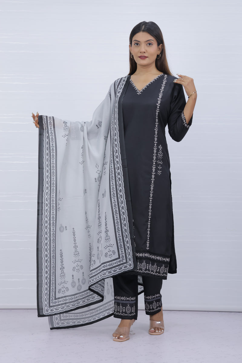 Svara Black Galaxy Silk Suit