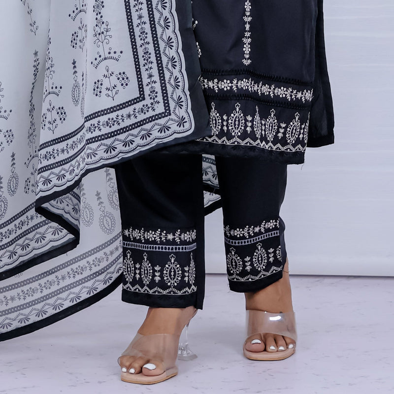 Svara Black Galaxy Silk Suit