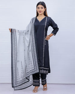 Svara Black Galaxy Silk Suit