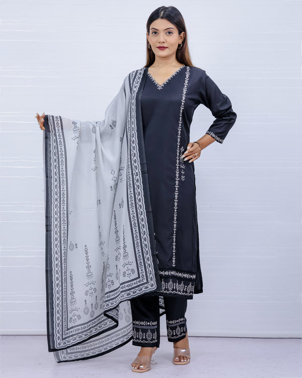 Svara Black Galaxy Silk Suit