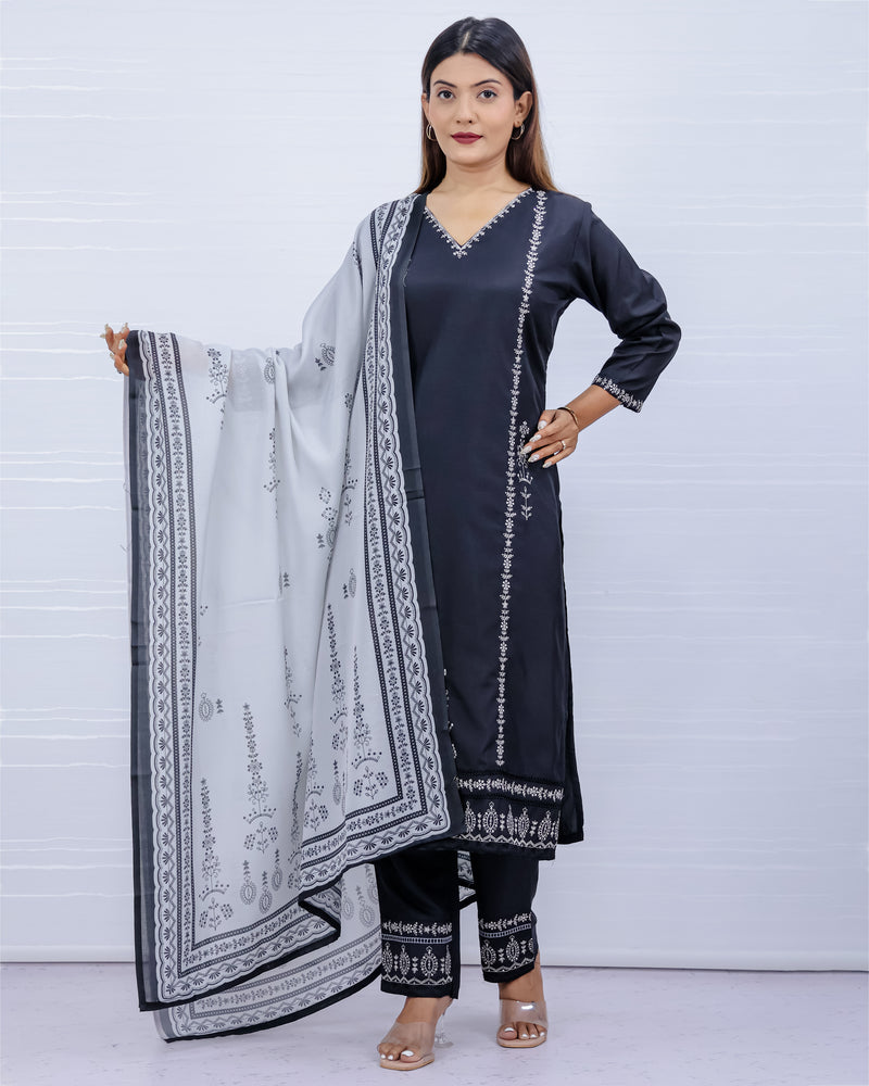 Svara Black Galaxy Silk Suit