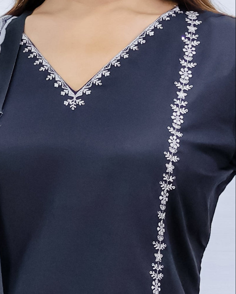 Svara Black Galaxy Silk Suit