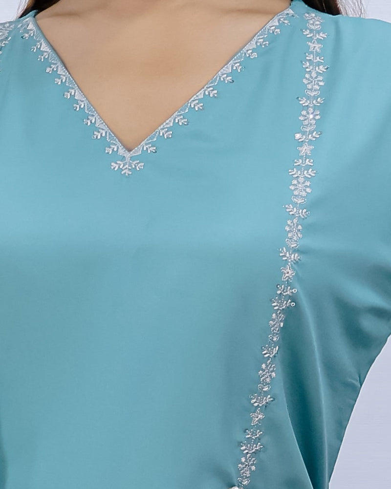 Svara Sky Blue Galaxy Silk Suit