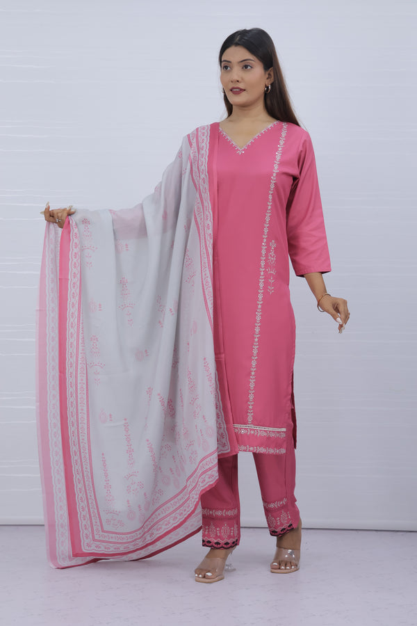 Svara Peach Galaxy Silk Suit