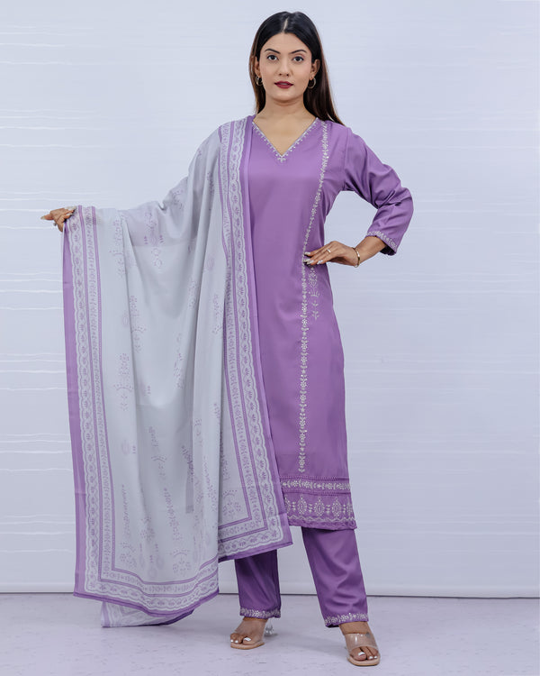 Svara Lavender Galaxy Silk Suit