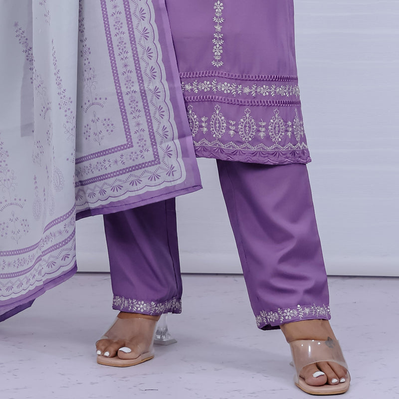 Svara Lavender Galaxy Silk Suit