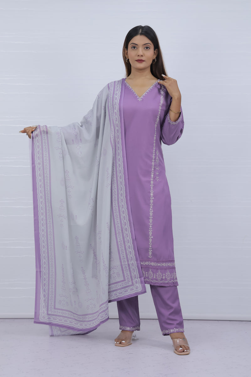 Svara Lavender Galaxy Silk Suit