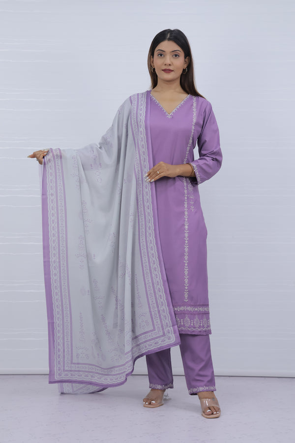 Svara Lavender Galaxy Silk Suit