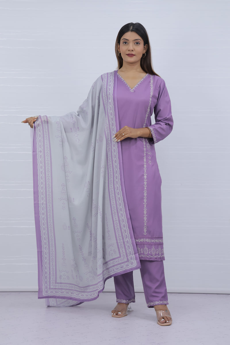 Svara Lavender Galaxy Silk Suit