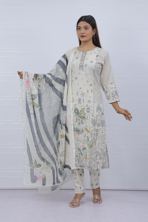 Svara Cream Slub Cotton Suit