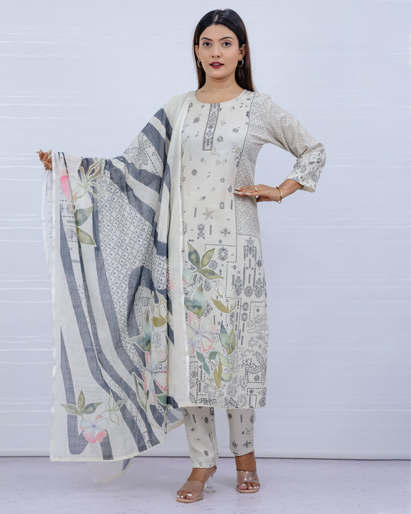 Svara Cream Slub Cotton Suit
