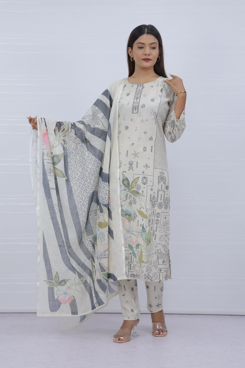 Svara Cream Slub Cotton Suit