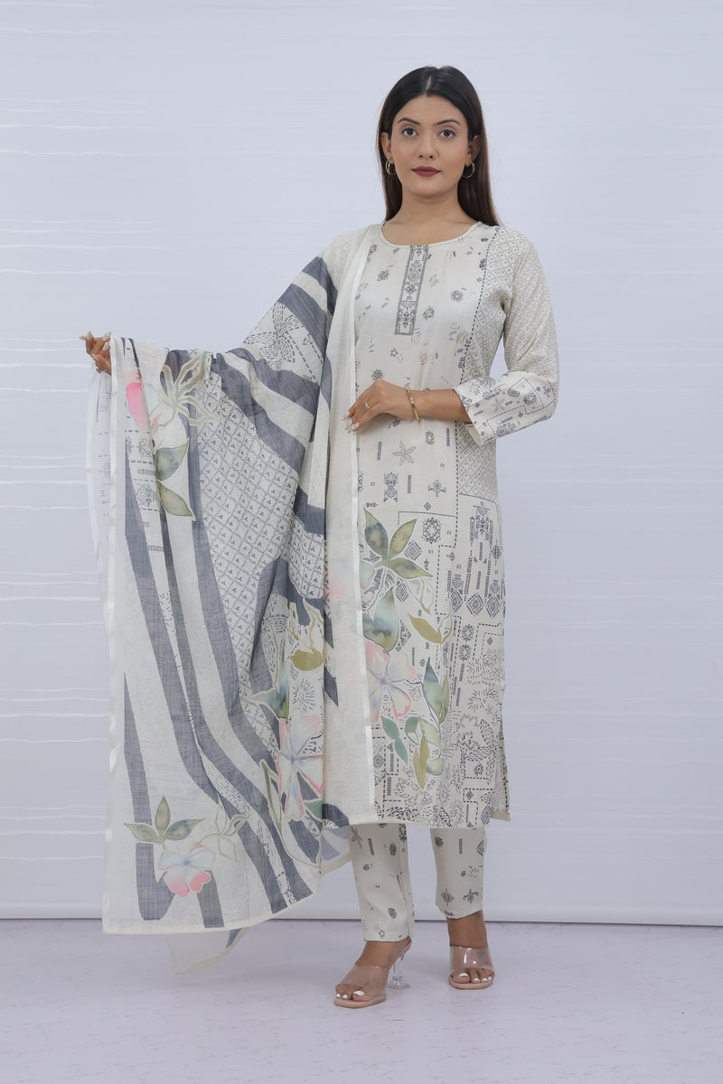 Svara Cream Slub Cotton Suit