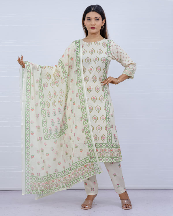 Svara White Slub Cotton Suit